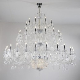 Candelabro de cristal de 50 luces transparente, elegante y lujoso, para sala de exposiciones