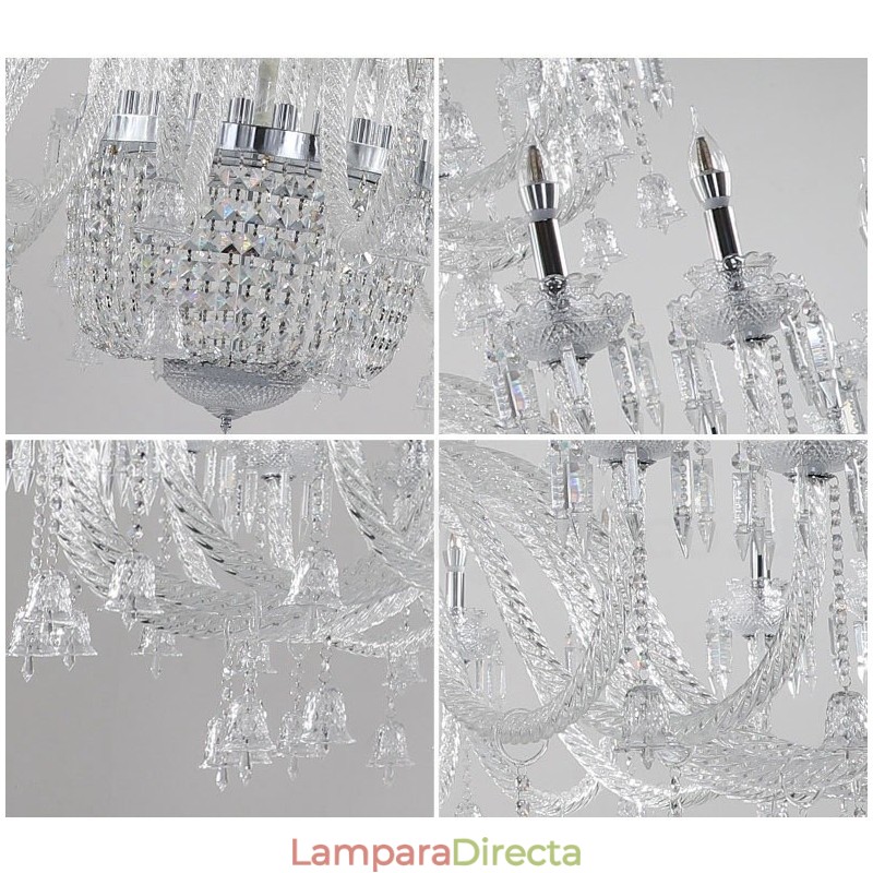 Candelabro de cristal de 50 luces transparente, elegante y lujoso, para sala de exposiciones