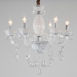 Lámpara de araña blanca de 6 luces con cristal