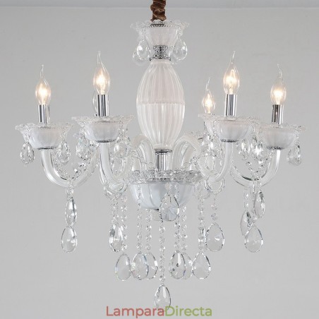 Lámpara de araña blanca de 6 luces con cristal Lámpara de araña blanca de 6 luces con cristal
