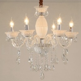 Lámpara de araña blanca de 6 luces con cristal