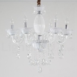 Lámpara de araña blanca de 6 luces con cristal