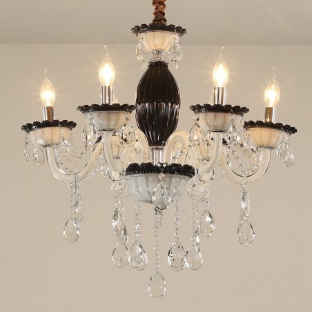 Lámpara de araña negra de 6 luces con cristal Lámpara de araña negra de 6 luces con cristal