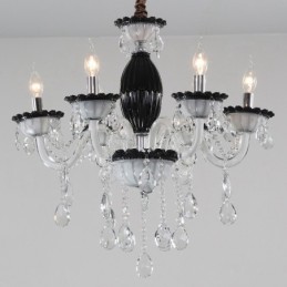 Lámpara de araña negra de 6 luces con cristal