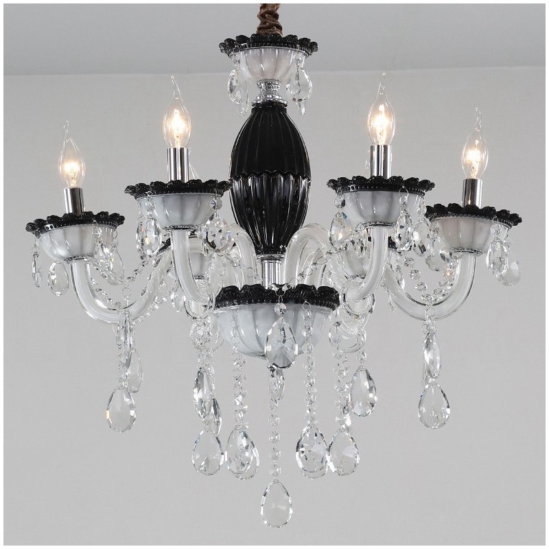 Lámpara de araña negra de 6 luces con cristal