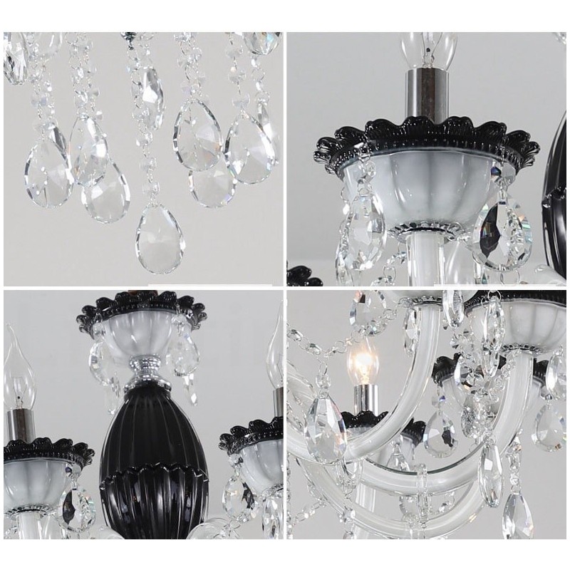 Lámpara de araña negra de 6 luces con cristal