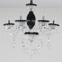 Lámpara de araña negra de 6 luces con cristal
