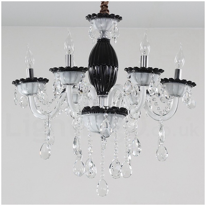 Lámpara de araña negra de 6 luces con cristal