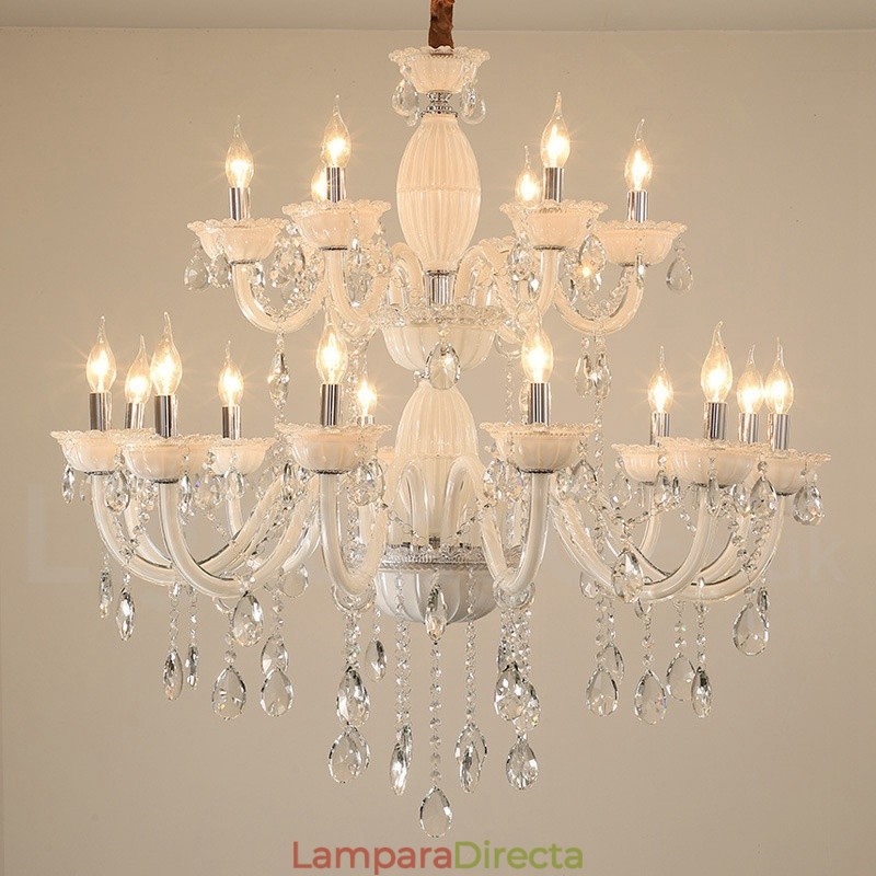 Lámpara de araña elegante de 18 (12+6) luces blancas con cristal