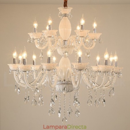 Lámpara de araña elegante de 18 (12+6) luces blancas con cristal Lámpara de araña elegante de 18 (12+6) luces blancas con cristal