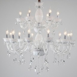 Lámpara de araña elegante de 18 (12+6) luces blancas con cristal