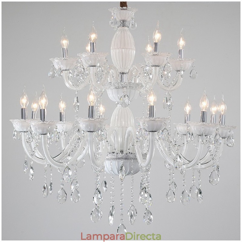 Lámpara de araña elegante de 18 (12+6) luces blancas con cristal