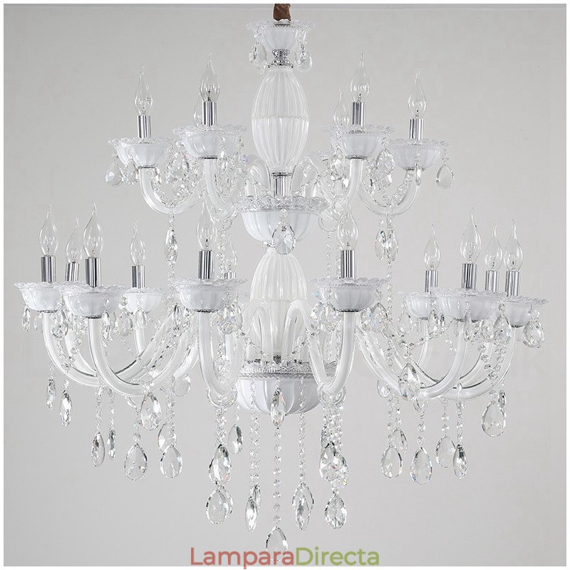 Lámpara de araña elegante de 18 (12+6) luces blancas con cristal