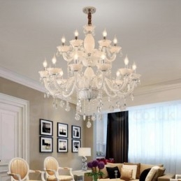 Lámpara de araña elegante de 18 (12+6) luces blancas con cristal
