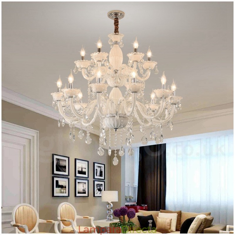 Lámpara de araña elegante de 18 (12+6) luces blancas con cristal
