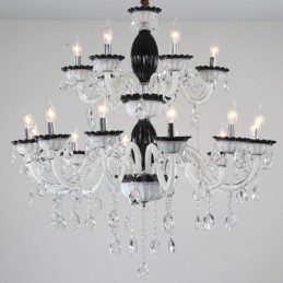 Lámpara de araña elegante de 18 (12+6) luces negras con cristal