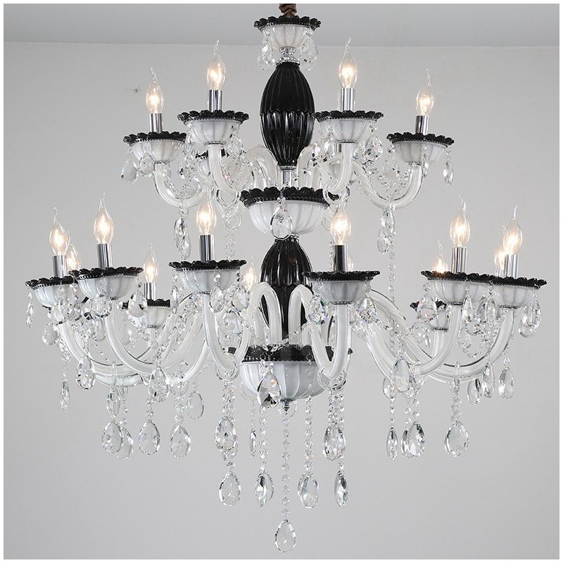 Lámpara de araña elegante de 18 (12+6) luces negras con cristal