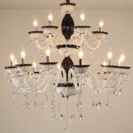 Lámpara de araña elegante de 18 (12+6) luces negras con cristal