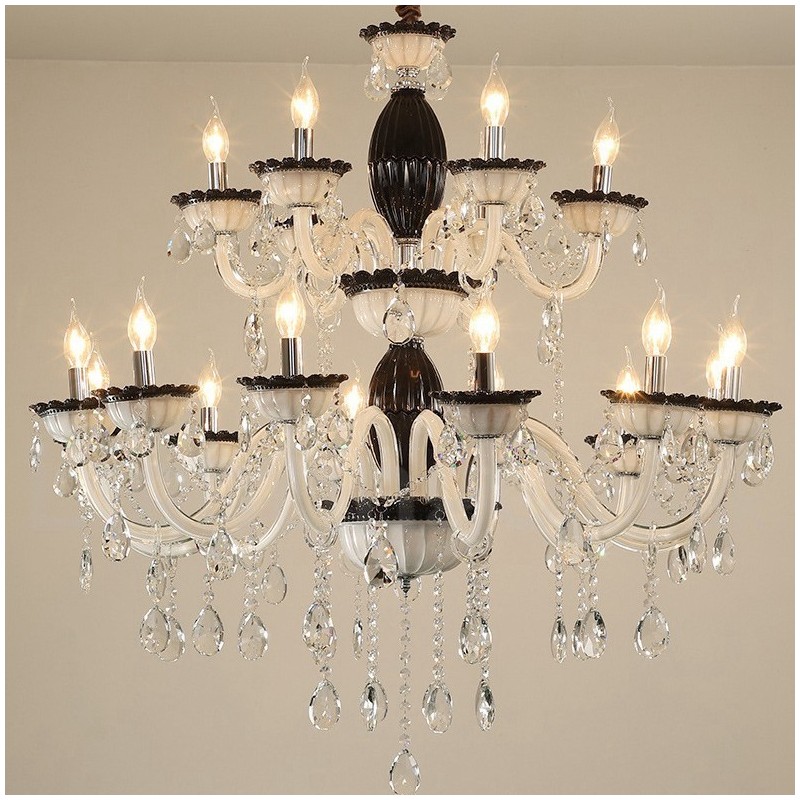 Lámpara de araña elegante de 18 (12+6) luces negras con cristal