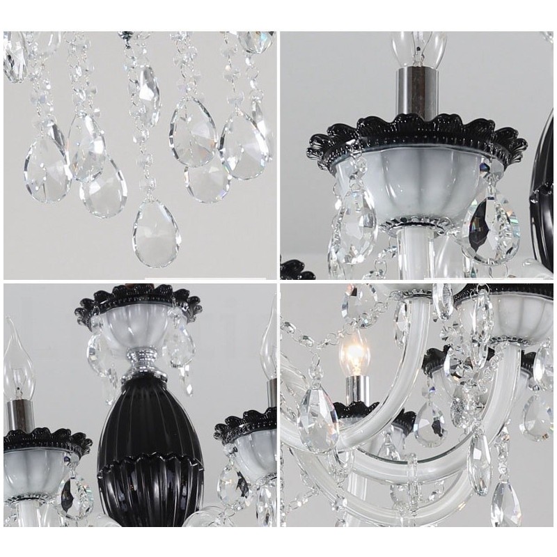 Lámpara de araña elegante de 18 (12+6) luces negras con cristal