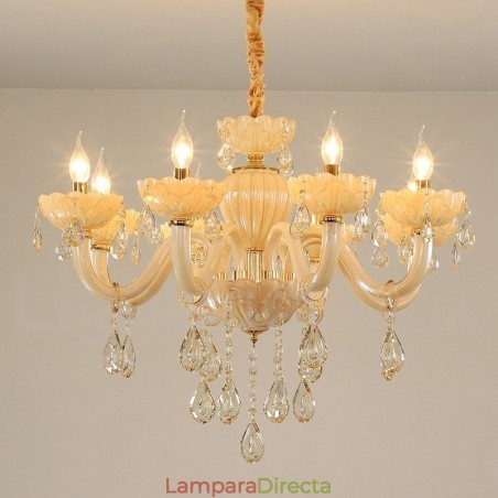 Lámpara de araña de cristal color champán de 8 luces de lujo Lámpara de araña de cristal color champán de 8 luces de lujo