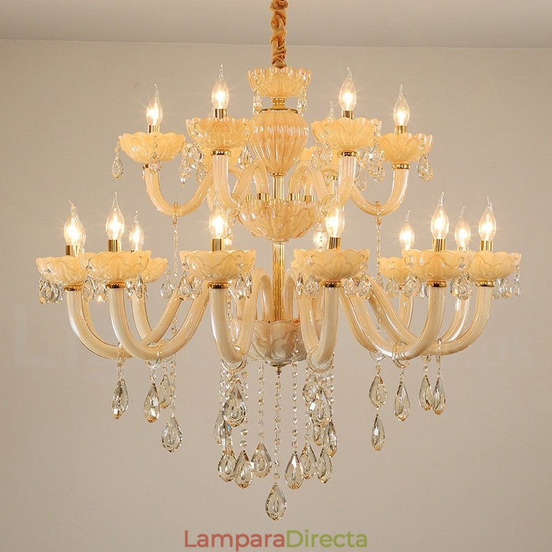 Candelabro de cristal champán de lujo de 18 (12+6) luces