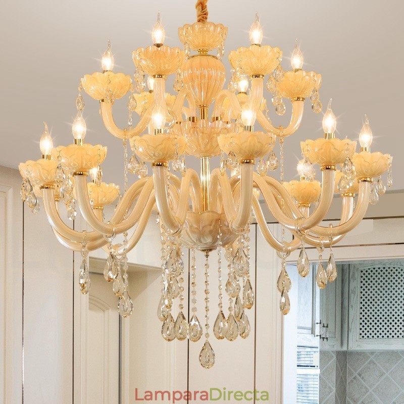 Candelabro de cristal champán de lujo de 18 (12+6) luces
