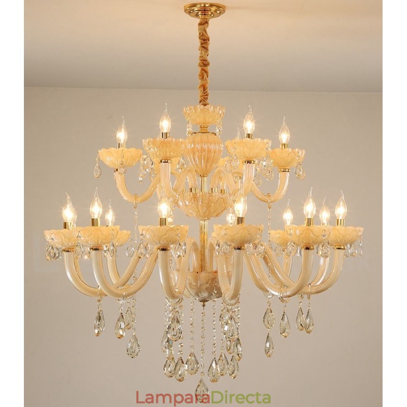 Candelabro de cristal champán de lujo de 18 (12+6) luces