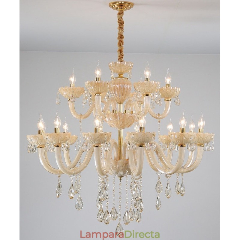 Candelabro de cristal champán de lujo de 18 (12+6) luces