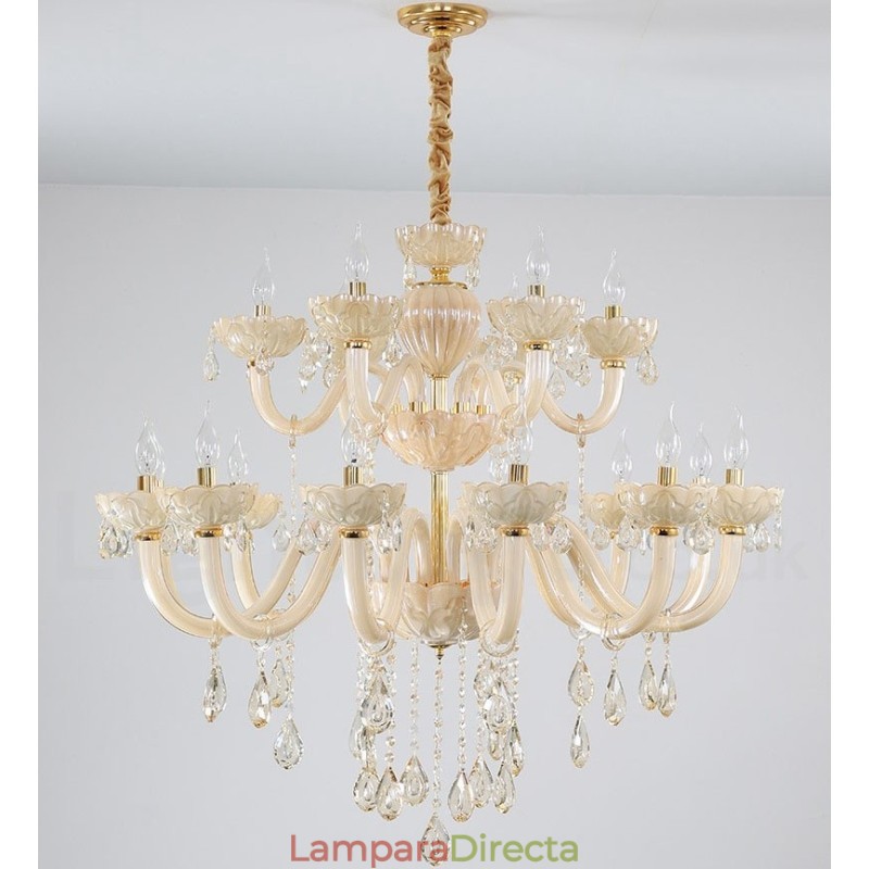 Candelabro de cristal champán de lujo de 18 (12+6) luces