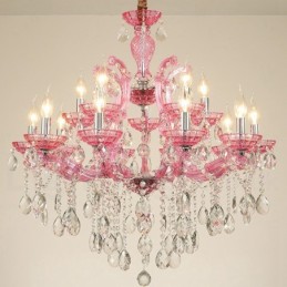 Candelabro de cristal de lujo con 18 (12+6) luces en varios colores y cristal transparente