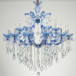 Candelabro de cristal de lujo con 18 (12+6) luces en varios colores y cristal transparente