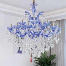 Candelabro de cristal de lujo con 18 (12+6) luces en varios colores y cristal transparente