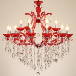 Candelabro de cristal de lujo con 18 (12+6) luces en varios colores y cristal transparente
