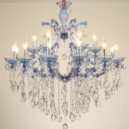 Candelabro de cristal de lujo con 18 (12+6) luces en varios colores y cristal transparente
