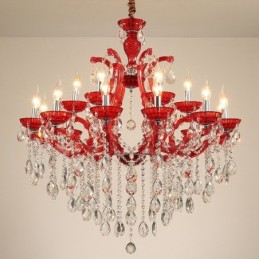 Candelabro de cristal de lujo con 18 (12+6) luces en varios colores y cristal transparente