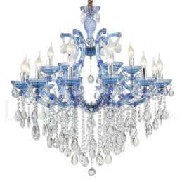 Candelabro de cristal de lujo con 18 (12+6) luces en varios colores y cristal transparente