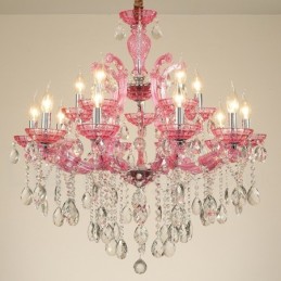 Candelabro de cristal de lujo con 18 (12+6) luces en varios colores y cristal transparente