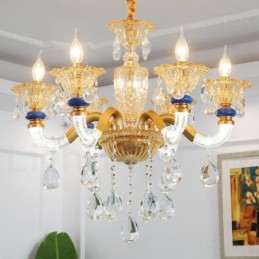 Lámpara de araña contemporánea moderna de 6 luces con forma de champán y cristal