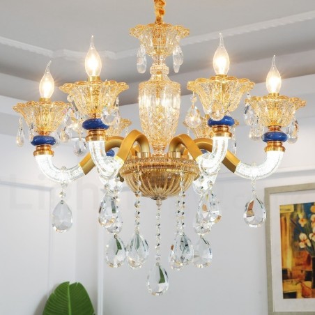 Lámpara de araña contemporánea moderna de 6 luces con forma de champán y cristal Lámpara de araña contemporánea moderna de 6 luces con forma de champán y cristal