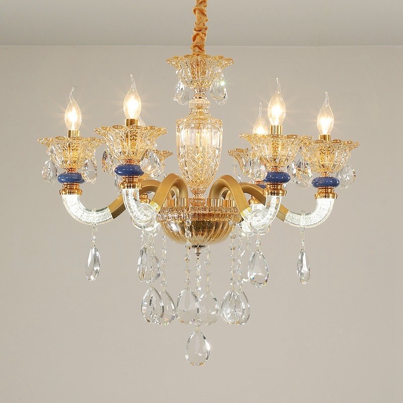 Lámpara de araña contemporánea moderna de 6 luces con forma de champán y cristal