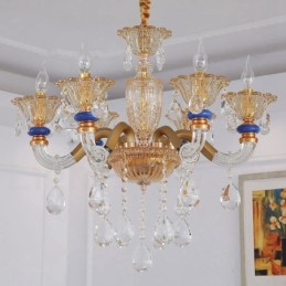 Lámpara de araña contemporánea moderna de 6 luces con forma de champán y cristal