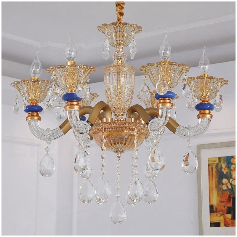Lámpara de araña contemporánea moderna de 6 luces con forma de champán y cristal