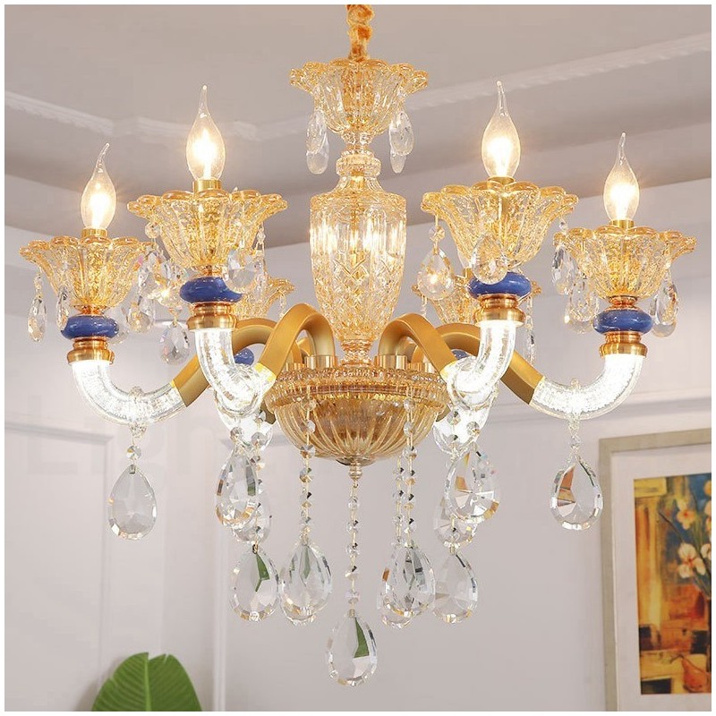 Lámpara de araña contemporánea moderna de 6 luces con forma de champán y cristal
