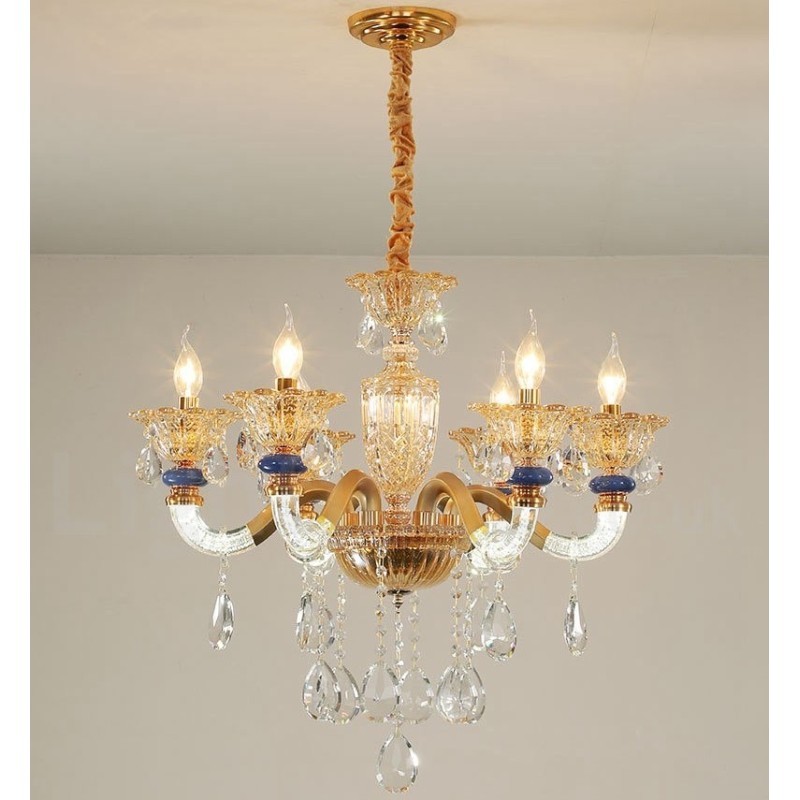 Lámpara de araña contemporánea moderna de 6 luces con forma de champán y cristal