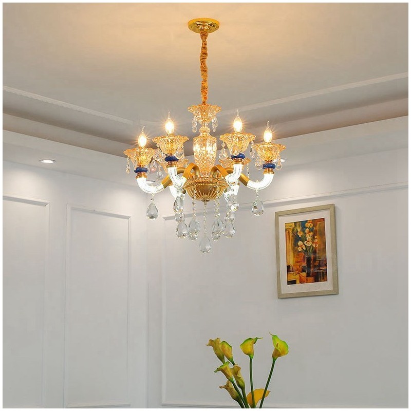 Lámpara de araña contemporánea moderna de 6 luces con forma de champán y cristal