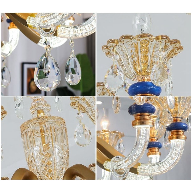 Lámpara de araña contemporánea moderna de 6 luces con forma de champán y cristal