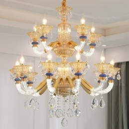 Lámpara de araña contemporánea moderna de 15 (10+5) luces con velas color champán y cristal