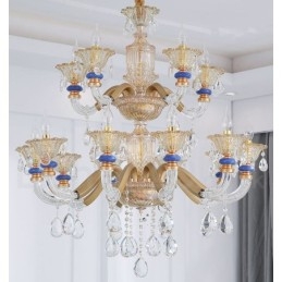 Lámpara de araña contemporánea moderna de 15 (10+5) luces con velas color champán y cristal