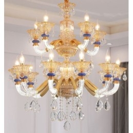 Lámpara de araña contemporánea moderna de 15 (10+5) luces con velas color champán y cristal